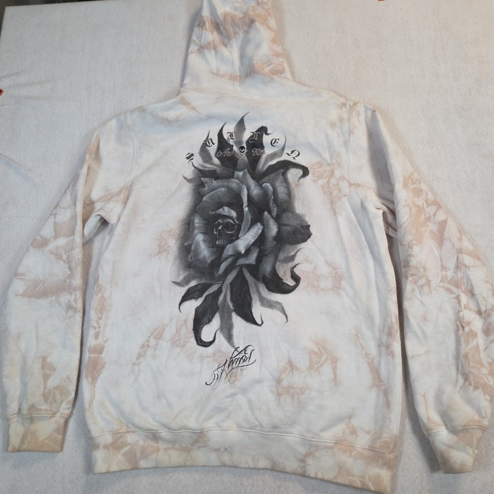 Sullen Hoodie Mens Large Tan White Tie Dye Pullover Art Collective Tattoo Skull